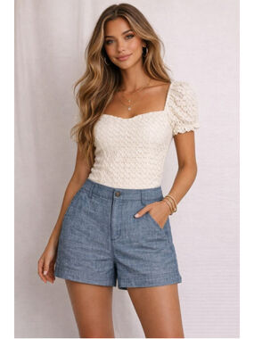 Women's Monteau Los Angeles White Lace Eyelet Crop Top XL